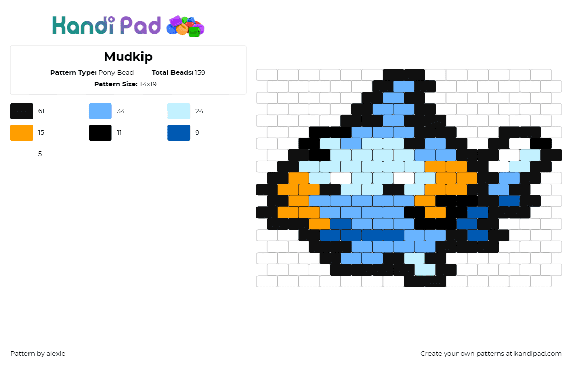 Mudkip - Pony Bead Pattern by alexie on Kandi Pad - mudkip,pokemon,fish,creature,blue