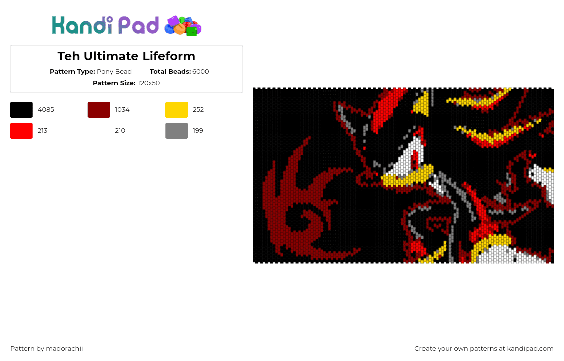 Teh Ultimate Lifeform - Pony Bead Pattern by madorachii on Kandi Pad - shadow,sonic the hedgehog,sega,panel,tapestry,video game,black,red