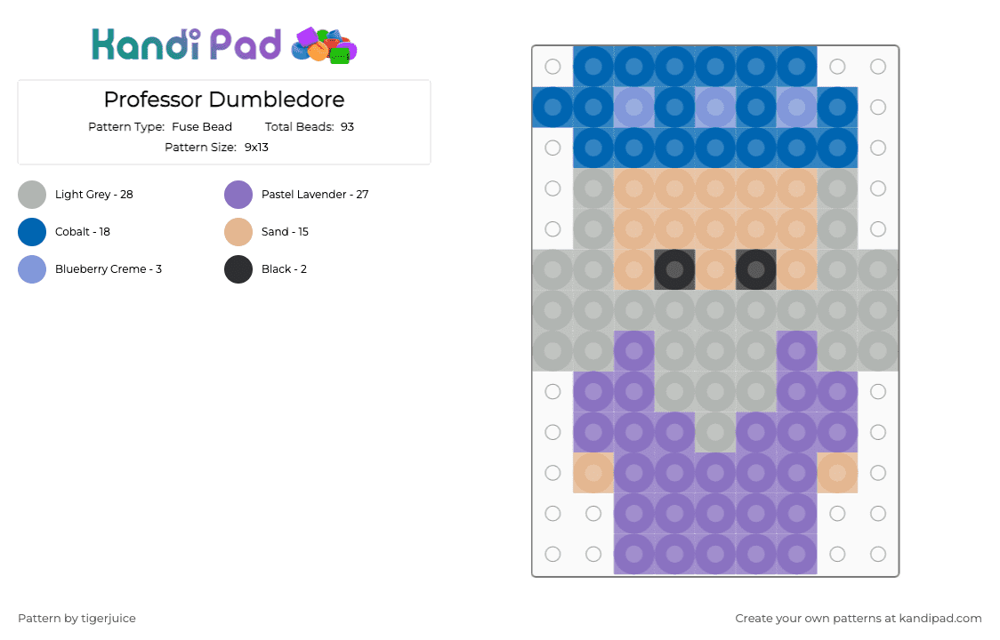 Professor Dumbledore - Fuse Bead Pattern by tigerjuice on Kandi Pad - blue,beige