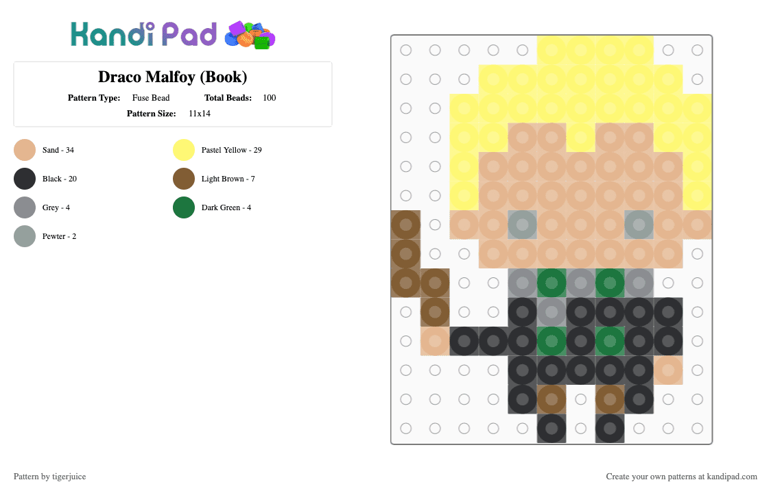 Draco Malfoy (Book) - Fuse Bead Pattern by tigerjuice on Kandi Pad - beige,yellow