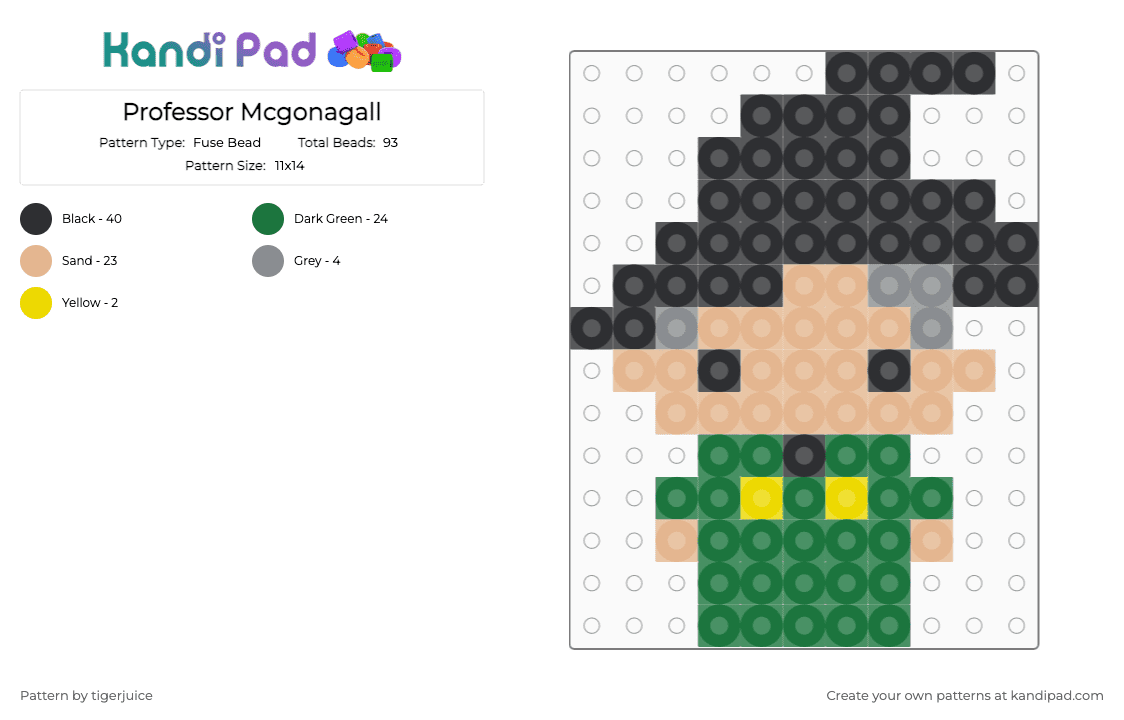 Professor Mcgonagall - Fuse Bead Pattern by tigerjuice on Kandi Pad - green,beige