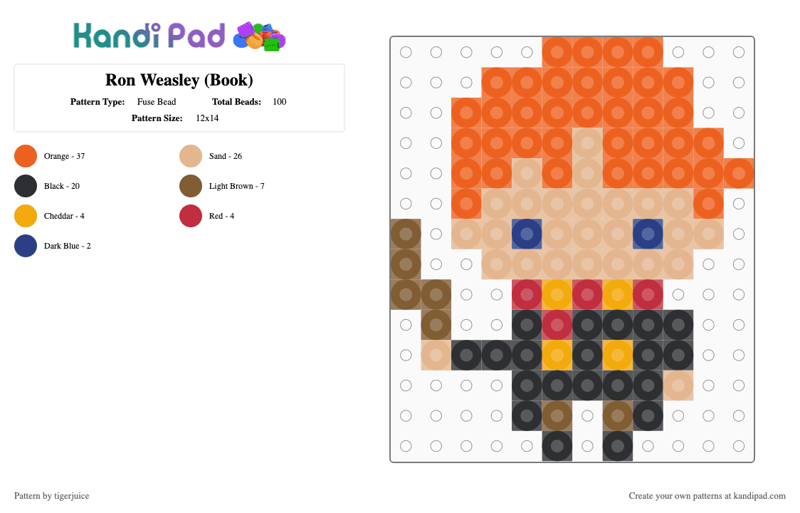 Ron Weasley (Book) - Fuse Bead Pattern by tigerjuice on Kandi Pad - orange,beige