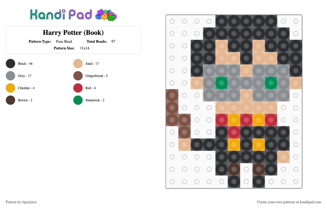 Harry Potter (Book) - Fuse Bead Pattern by tigerjuice on Kandi Pad - black,beige,gray