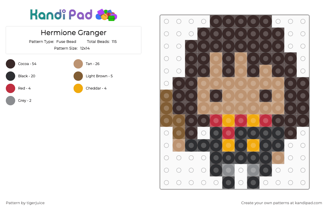 Hermione Granger - Fuse Bead Pattern by tigerjuice on Kandi Pad - beige,brown