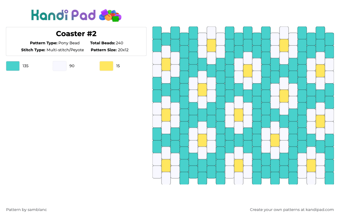 Coaster #2 - Pony Bead Pattern by samblanc on Kandi Pad - light blue