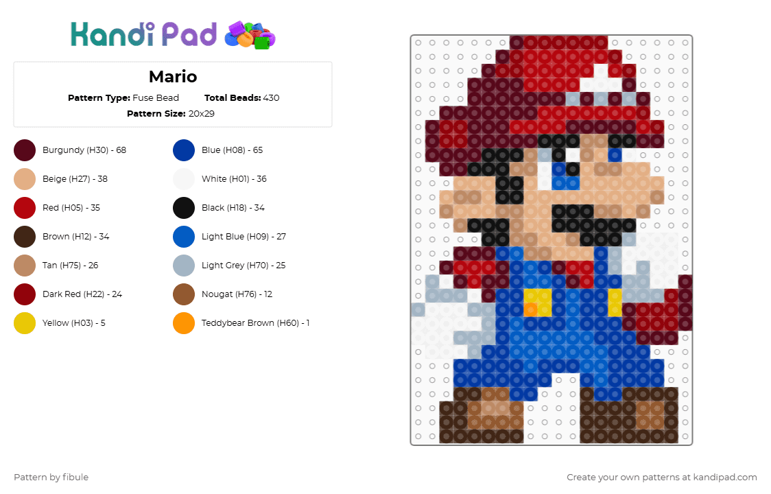 Mario - Fuse Bead Pattern by fibule on Kandi Pad - brown,red,blue