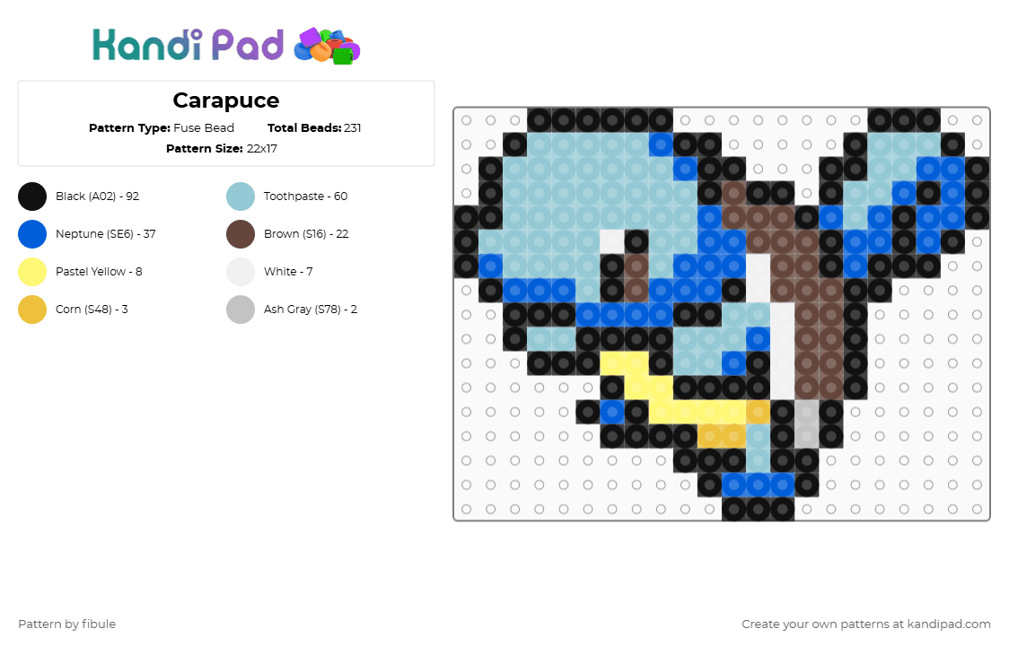 Carapuce - Fuse Bead Pattern by fibule on Kandi Pad - light blue,blue