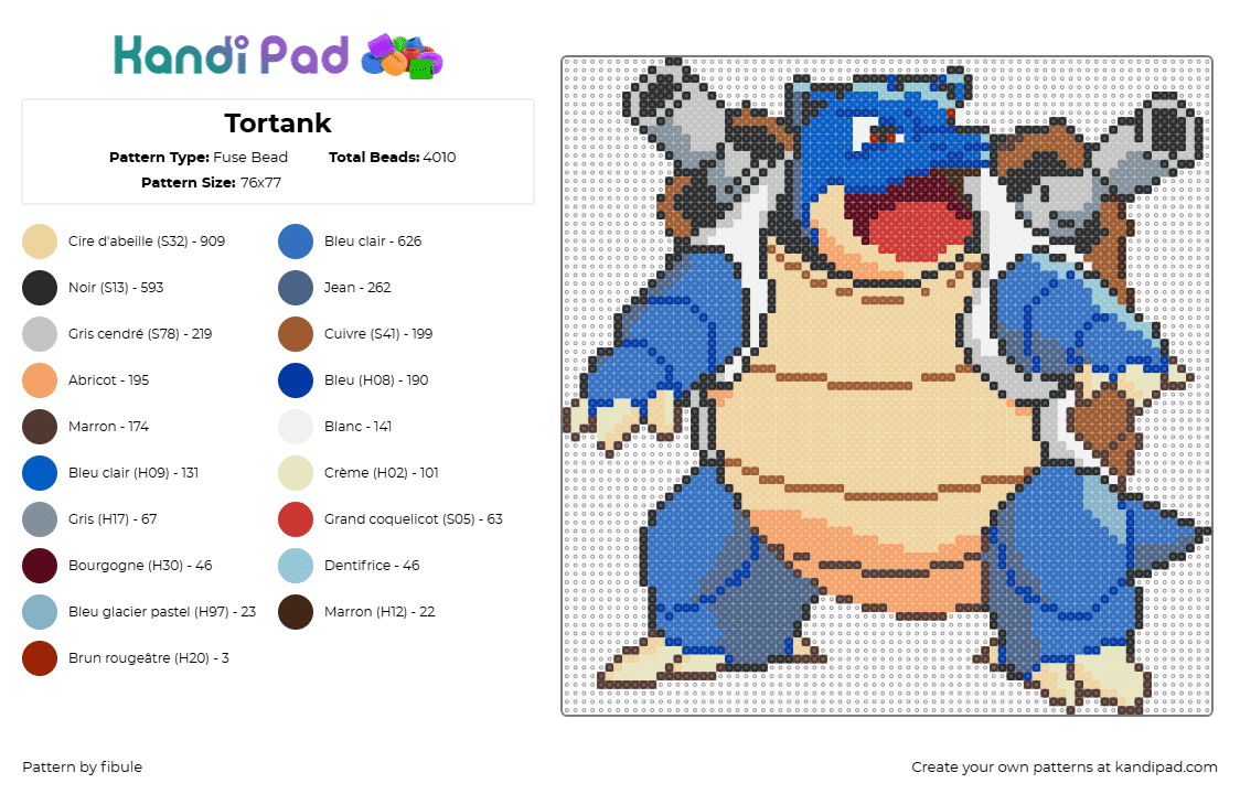 Tortank - Fuse Bead Pattern by fibule on Kandi Pad - blastoise,evolution,wartortle,character,pokemon,gaming,video game