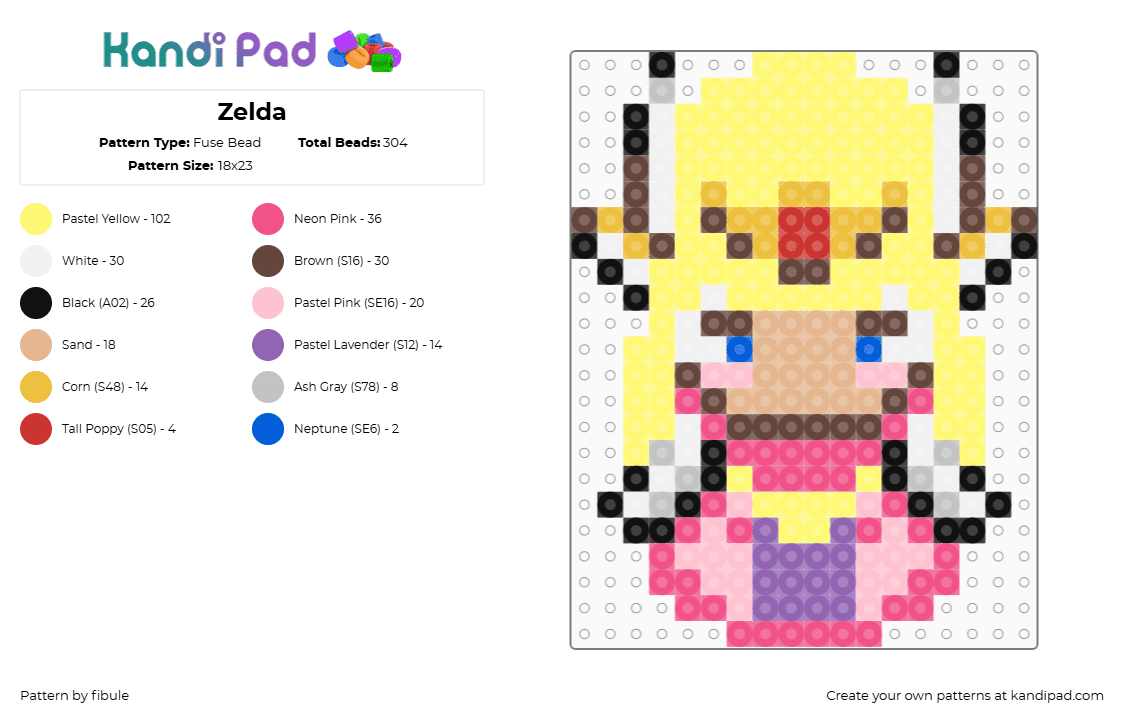 Zelda - Fuse Bead Pattern by fibule on Kandi Pad - pink,yellow