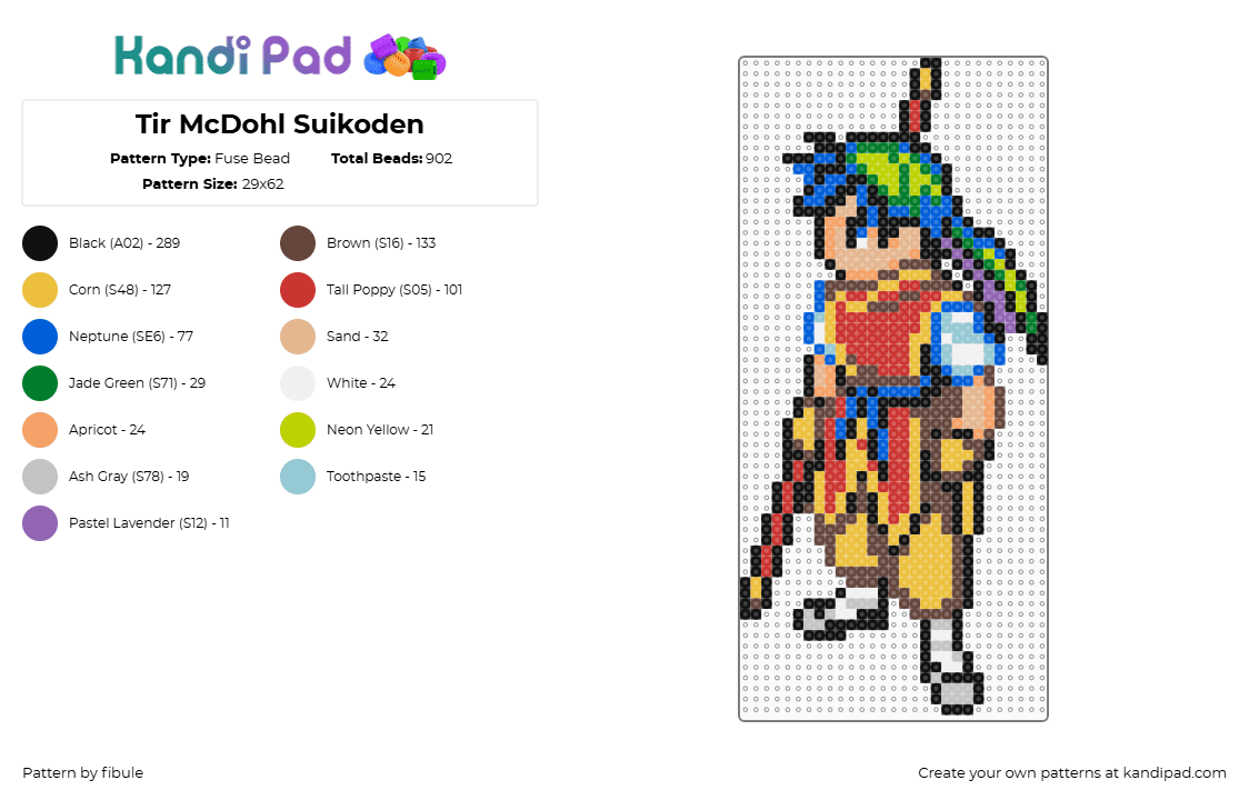 Tir McDohl Suikoden - Fuse Bead Pattern by fibule on Kandi Pad - yellow,brown,red,blue