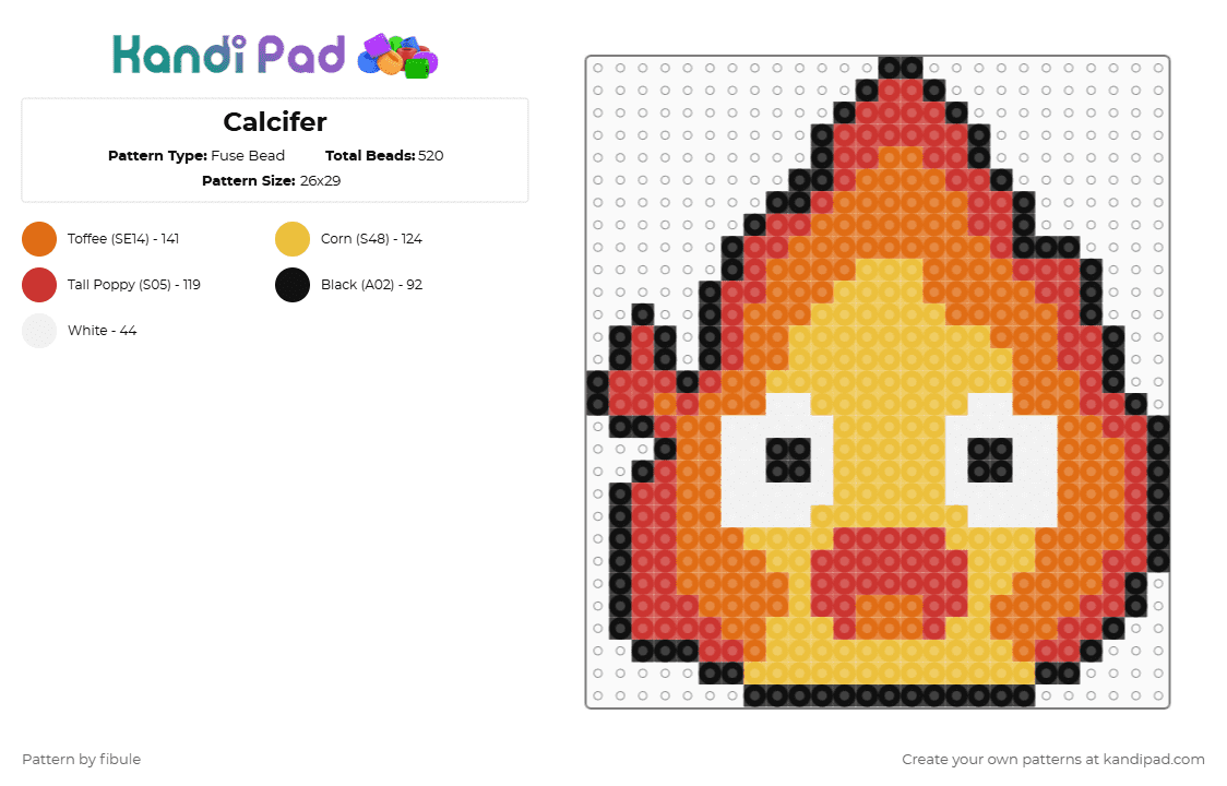 Calcifer - Fuse Bead Pattern by fibule on Kandi Pad - yellow,orange