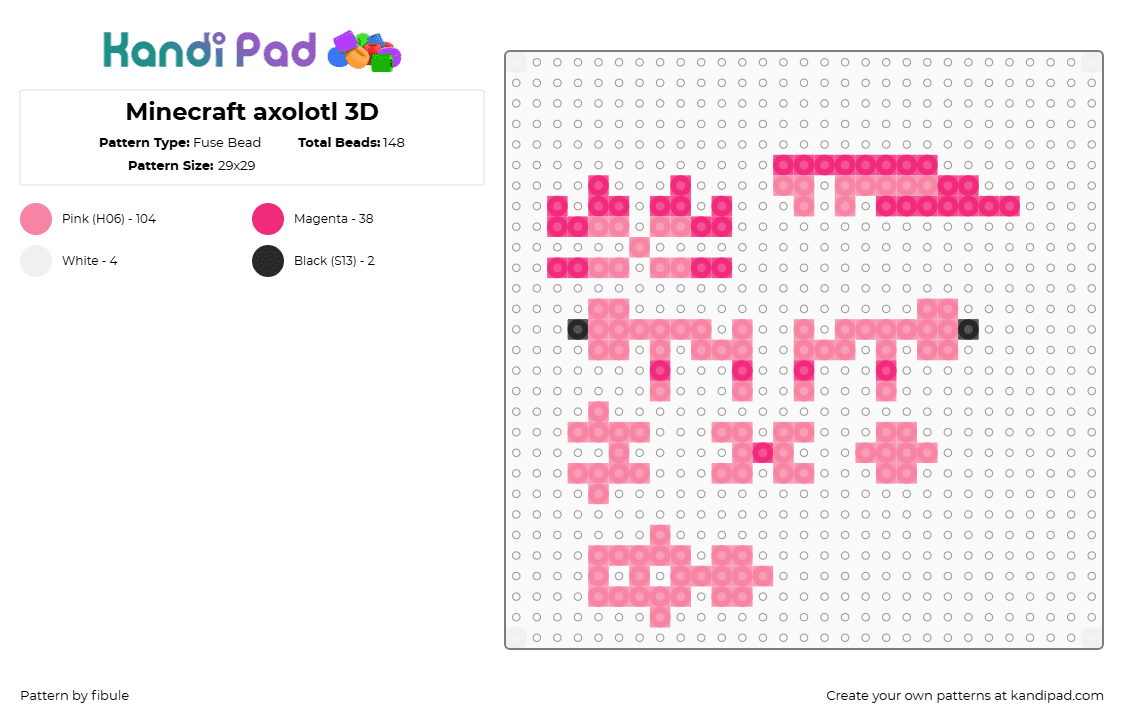 Minecraft axolotl 3D - Fuse Bead Pattern by fibule on Kandi Pad - pink