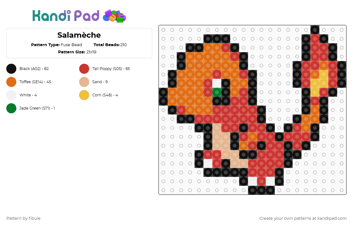 Salamèche - Fuse Bead Pattern by fibule on Kandi Pad - orange,red