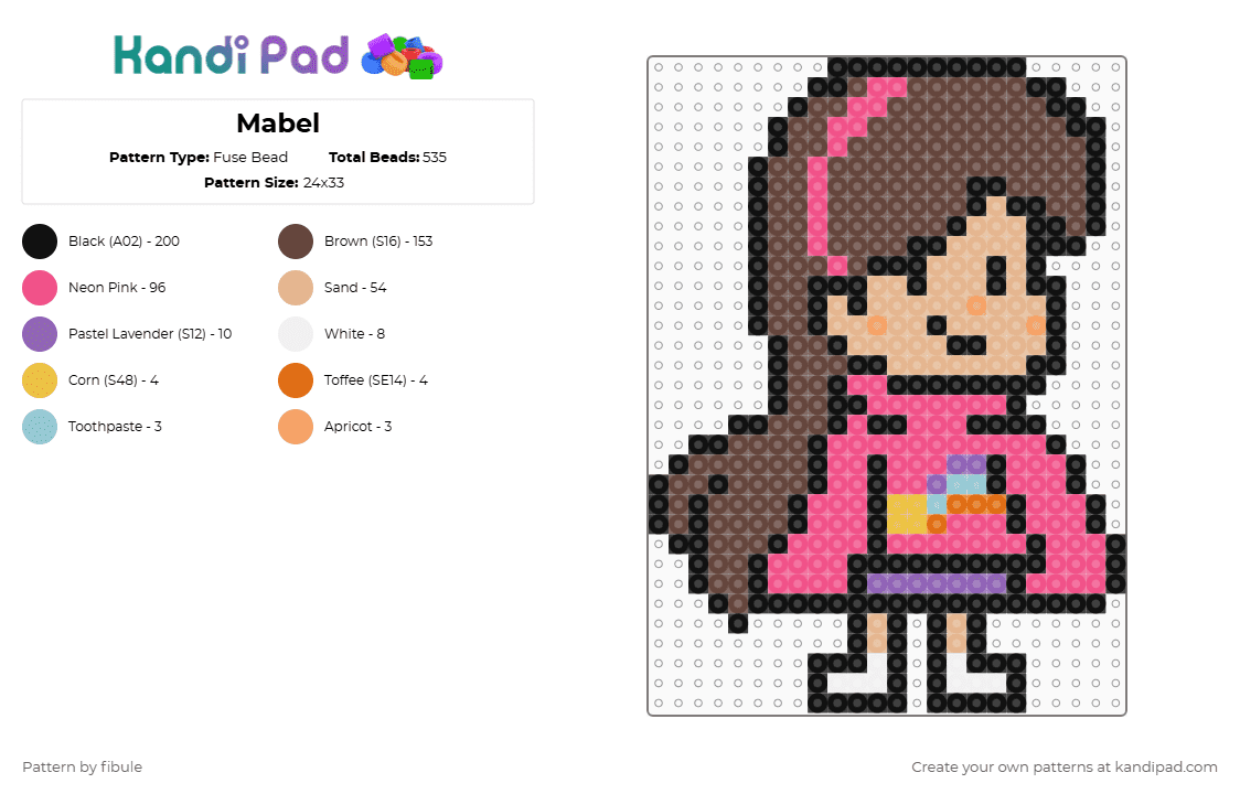 Mabel - Fuse Bead Pattern by fibule on Kandi Pad - pink,beige,brown