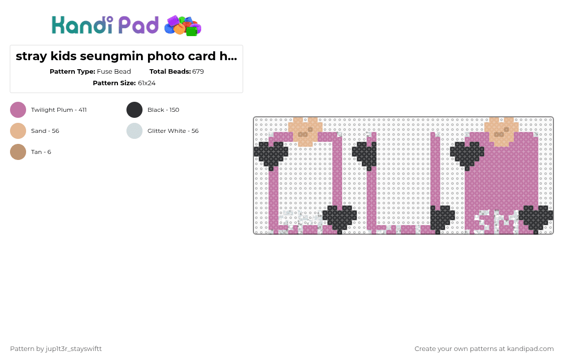 stray kids seungmin photo card holder - Fuse Bead Pattern by jup1t3r_stayswiftt on Kandi Pad - pink