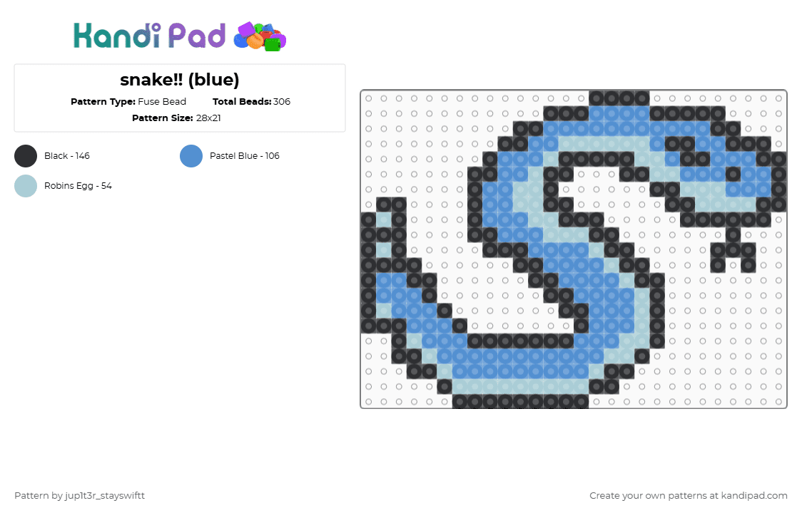 snake!! (blue) - Fuse Bead Pattern by jup1t3r_stayswiftt on Kandi Pad - black,light blue