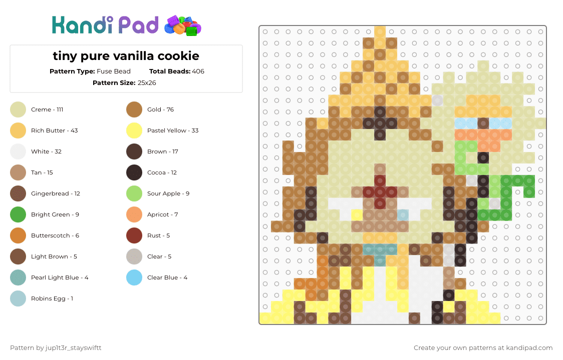 tiny pure vanilla cookie - Fuse Bead Pattern by jup1t3r_stayswiftt on Kandi Pad - blue,yellow,beige,brown,crk,cookie run kingdom