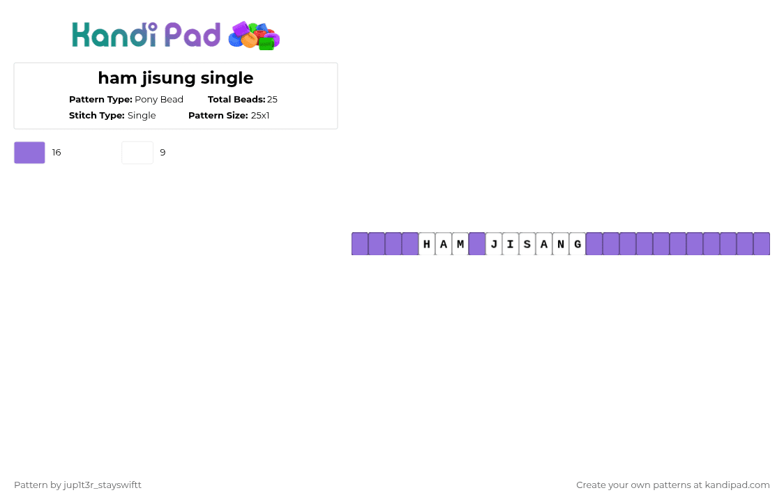 ham jisung single - Pony Bead Pattern by jup1t3r_stayswiftt on Kandi Pad - white,purple