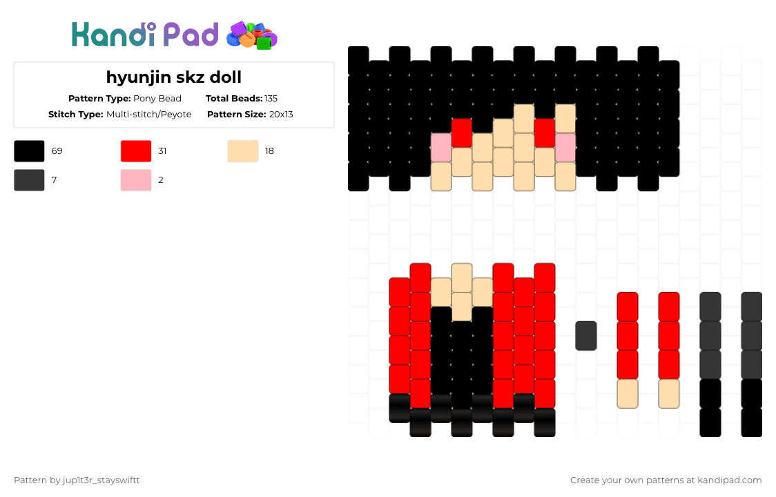 hyunjin skz doll - Pony Bead Pattern by jup1t3r_stayswiftt on Kandi Pad - black,red,beige,skz,stray kids,doll,kpop