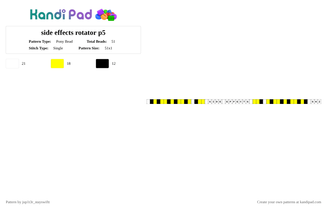 side effects rotator p5 - Pony Bead Pattern by jup1t3r_stayswiftt on Kandi Pad - white,yellow,skz,stray kids,kpop,black