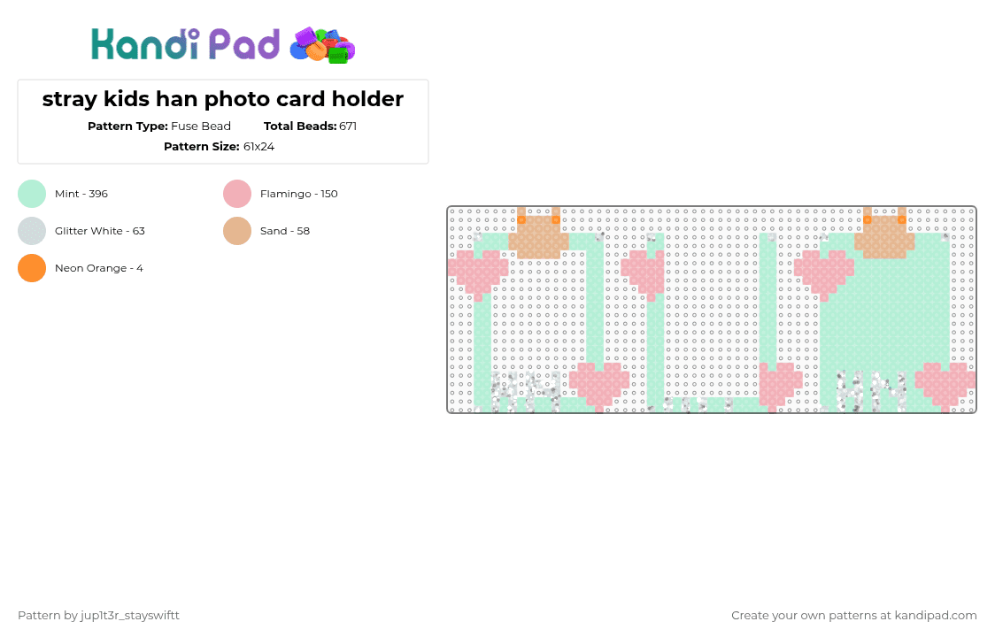stray kids han photo card holder - Fuse Bead Pattern by jup1t3r_stayswiftt on Kandi Pad - beige,light blue