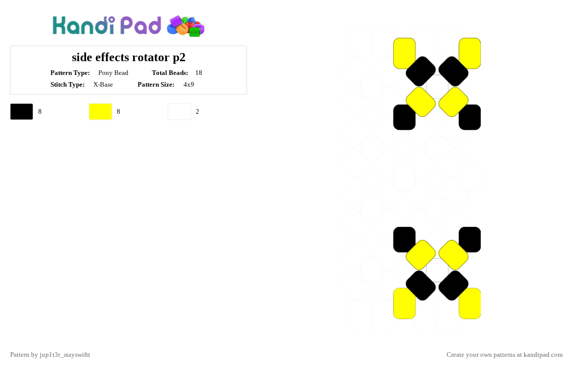 side effects rotator p2 - Pony Bead Pattern by jup1t3r_stayswiftt on Kandi Pad - yellow,black,white,stray kids