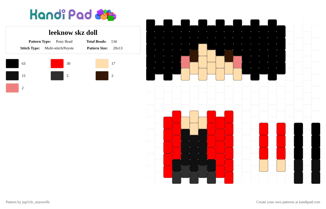 leeknow skz doll - Pony Bead Pattern by jup1t3r_stayswiftt on Kandi Pad - black,beige,red,skz,stray kids,doll,kpop
