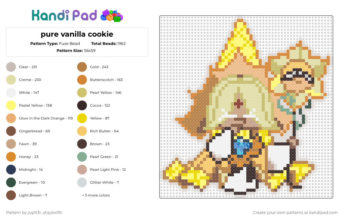 pure vanilla cookie - Fuse Bead Pattern by jup1t3r_stayswiftt on Kandi Pad - orange,yellow,tan,beige,colorful,crk,oranhe,brown,cookie run kingdom