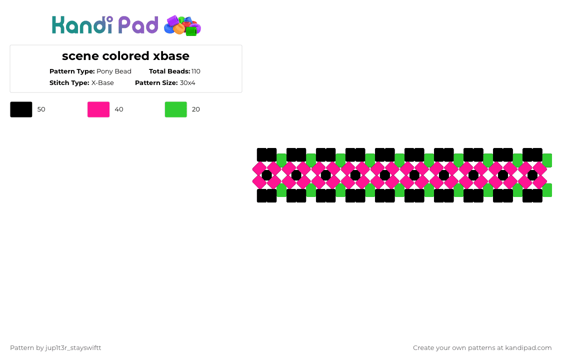 scene colored xbase - Pony Bead Pattern by jup1t3r_stayswiftt on Kandi Pad - pink,green,scrne,black