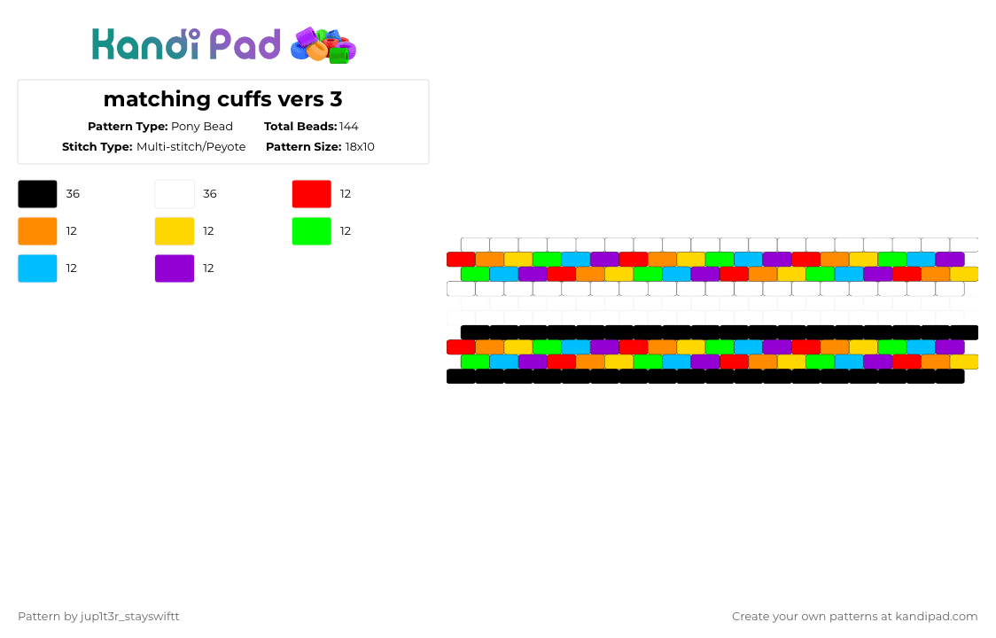 matching cuffs vers 3 - Pony Bead Pattern by jup1t3r_stayswiftt on Kandi Pad - orange,green,purple,colorful,rainbow,black,white