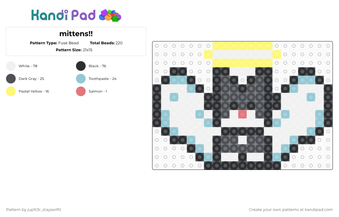 mittens!! - Fuse Bead Pattern by jup1t3r_stayswiftt on Kandi Pad - white,gray,light blue,yellow,cotdpets