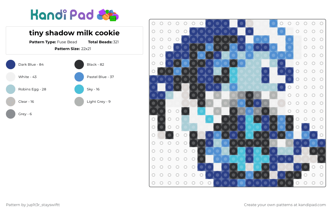 tiny shadow milk cookie - Fuse Bead Pattern by jup1t3r_stayswiftt on Kandi Pad - blue,light blue,shadow milk cookie,cookie run kingdom,crk,smc,black,white