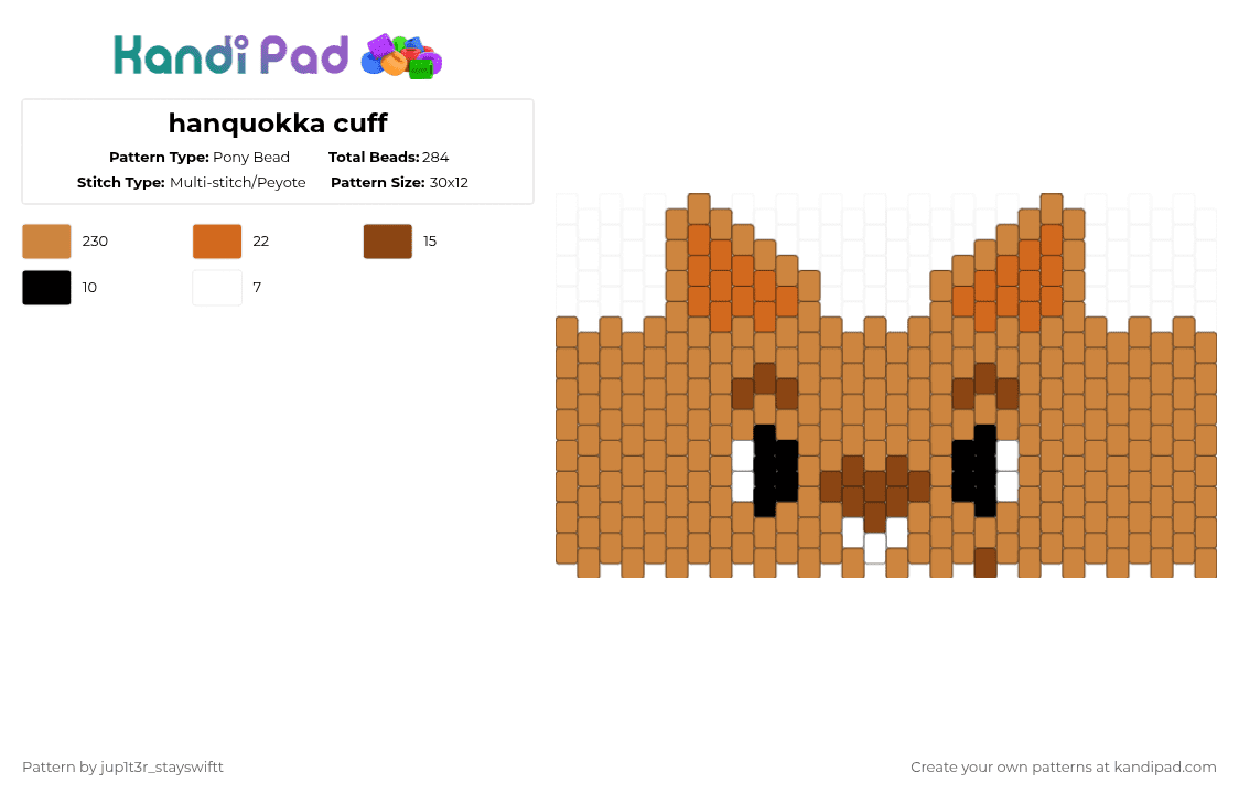 hanquokka cuff - Pony Bead Pattern by jup1t3r_stayswiftt on Kandi Pad - orange,skz,cuff,black,white,brown