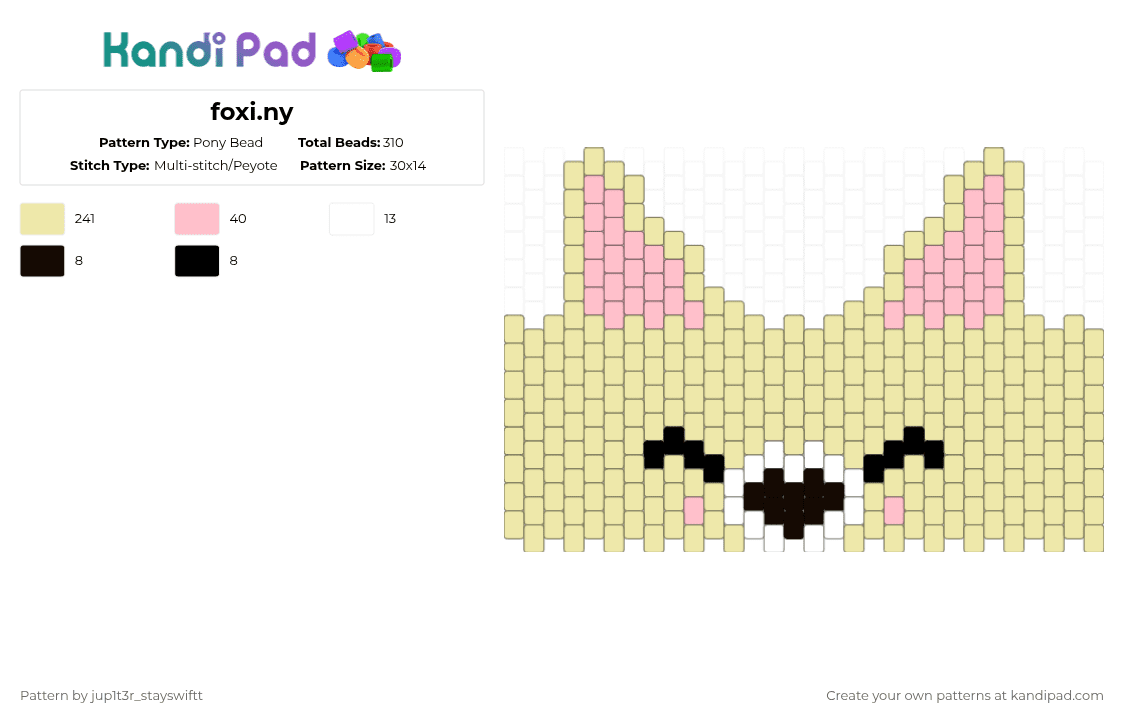 foxi.ny - Pony Bead Pattern by jup1t3r_stayswiftt on Kandi Pad - yellow,skz,beige,black,white,pink