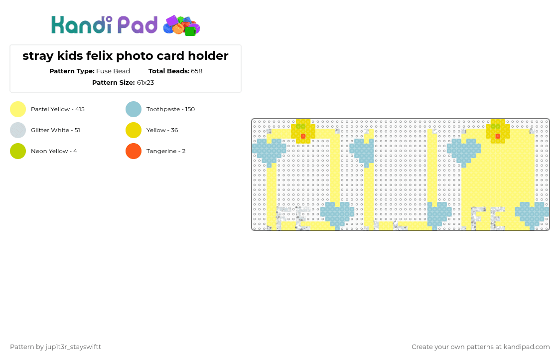 stray kids felix photo card holder - Fuse Bead Pattern by jup1t3r_stayswiftt on Kandi Pad - yellow,light blue