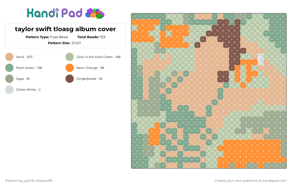 taylor swift tloasg album cover - Fuse Bead Pattern by jup1t3r_stayswiftt on Kandi Pad - beige,teal