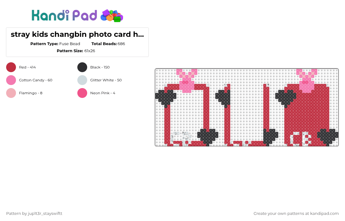 stray kids changbin photo card holder - Fuse Bead Pattern by jup1t3r_stayswiftt on Kandi Pad - red