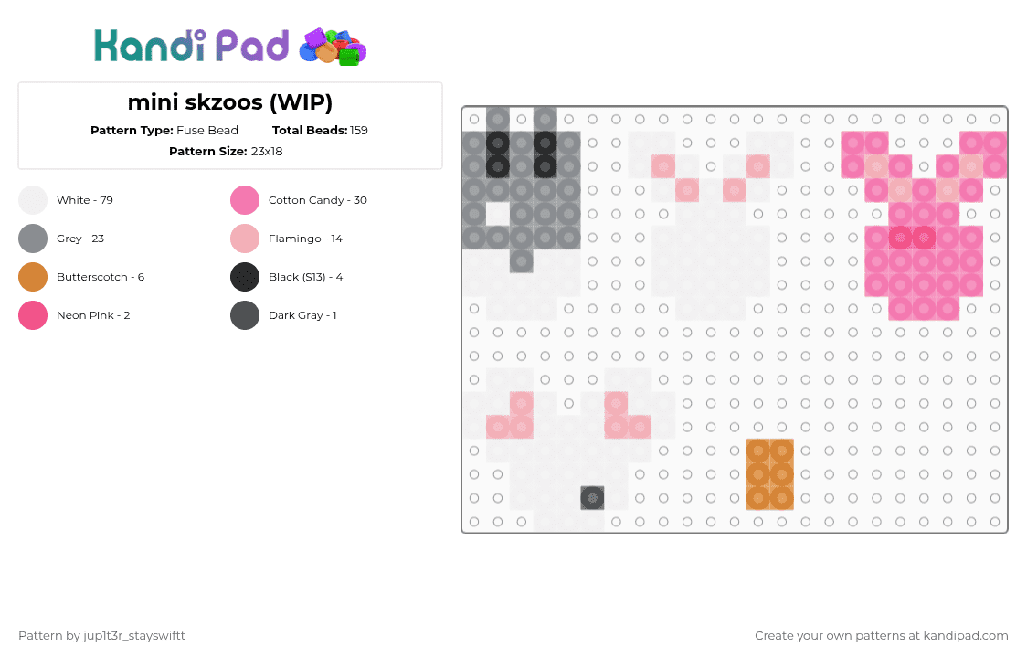 mini skzoos (WIP) - Fuse Bead Pattern by jup1t3r_stayswiftt on Kandi Pad - white,gray,pink