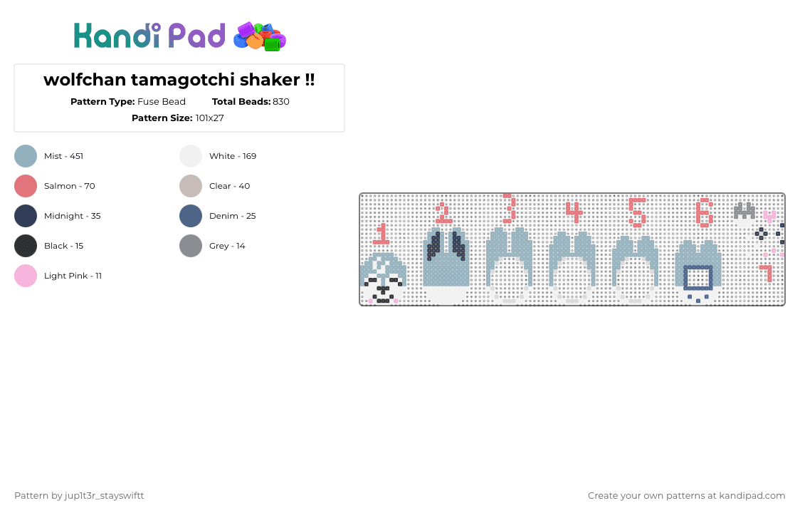 wolfchan tamagotchi shaker !! - Fuse Bead Pattern by jup1t3r_stayswiftt on Kandi Pad - light blue,gray,blue,white,black,pink,tamagotchi,skz,skzoo
