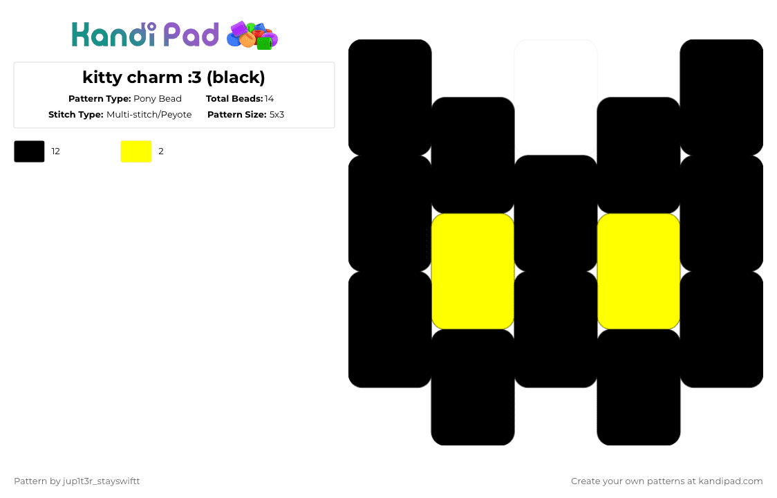kitty charm :3 (black) - Pony Bead Pattern by jup1t3r_stayswiftt on Kandi Pad - black