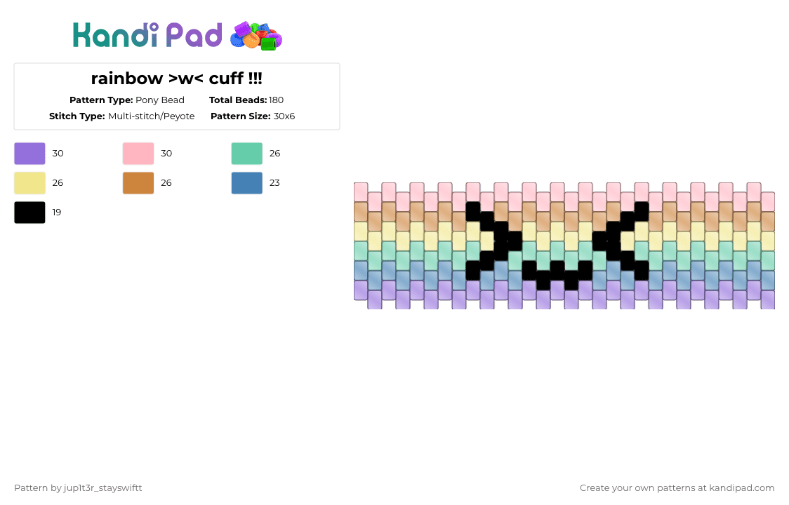 rainbow >w< cuff !!! - Pony Bead Pattern by jup1t3r_stayswiftt on Kandi Pad - teal,orange,colorful,rainbow,black,clear