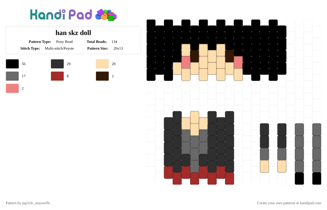 han skz doll - Pony Bead Pattern by jup1t3r_stayswiftt on Kandi Pad - black,beige,gray,red,skz,stray kids,doll,kpop