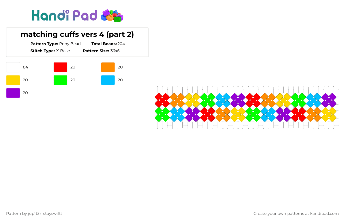 matching cuffs vers 4 (part 2) - Pony Bead Pattern by jup1t3r_stayswiftt on Kandi Pad - white,orange,green,purple,colorful,rainbow