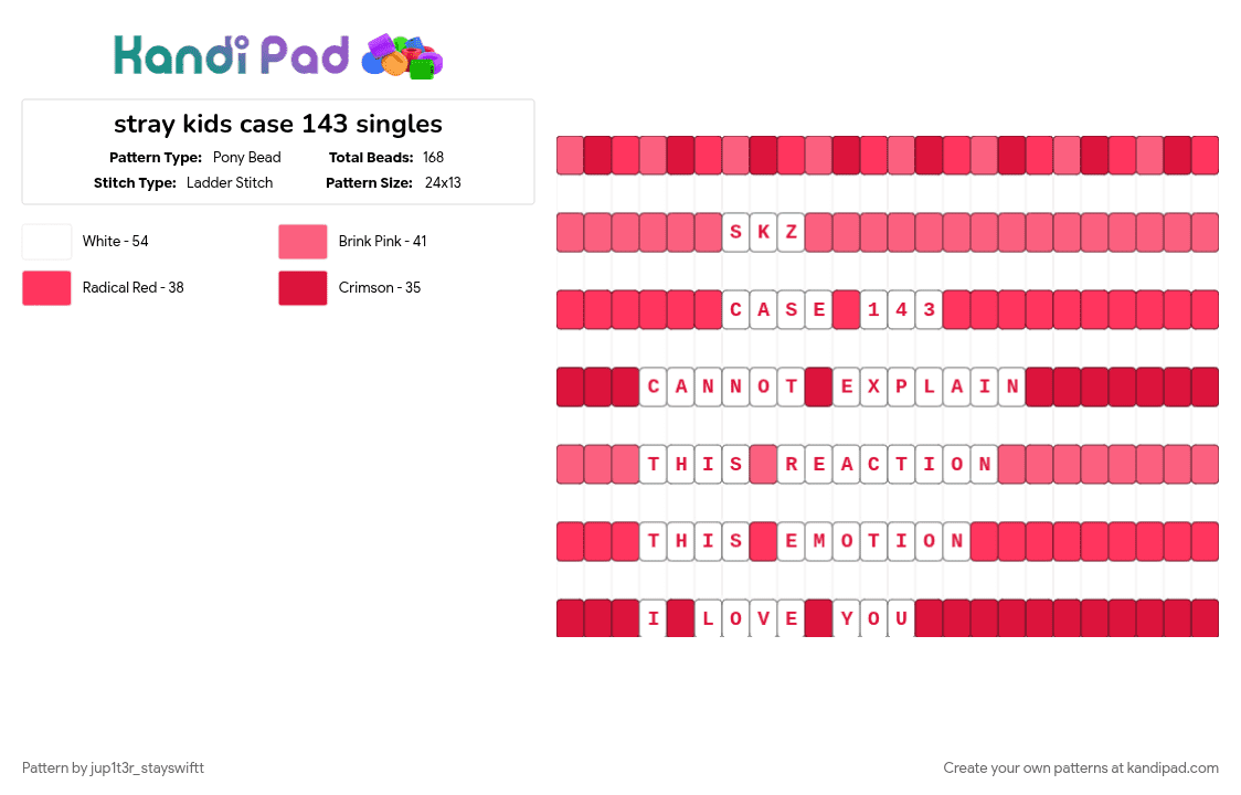 stray kids case 143 singles - Pony Bead Pattern by jup1t3r_stayswiftt on Kandi Pad - red, white