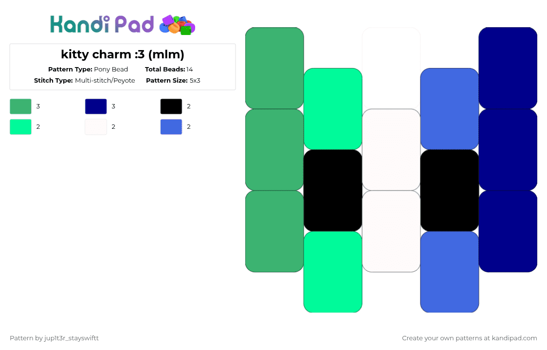 kitty charm :3 (mlm) - Pony Bead Pattern by jup1t3r_stayswiftt on Kandi Pad - green,purple