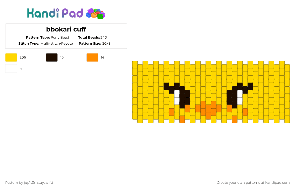 bbokari cuff - Pony Bead Pattern by jup1t3r_stayswiftt on Kandi Pad - yellow,skz,cuff,white,brown,orange