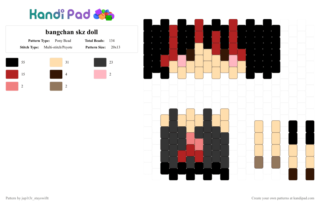 bangchan skz doll - Pony Bead Pattern by jup1t3r_stayswiftt on Kandi Pad - black,red,beige,skz,stray kids,doll,kpop