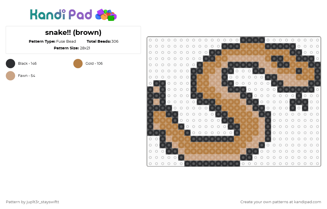 snake!! (brown) - Fuse Bead Pattern by jup1t3r_stayswiftt on Kandi Pad - beige,tan