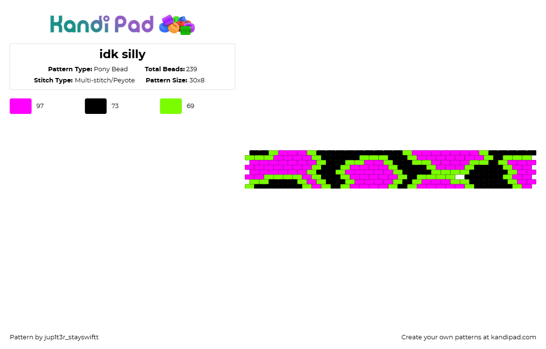 idk silly - Pony Bead Pattern by jup1t3r_stayswiftt on Kandi Pad - pink,green,scene,black