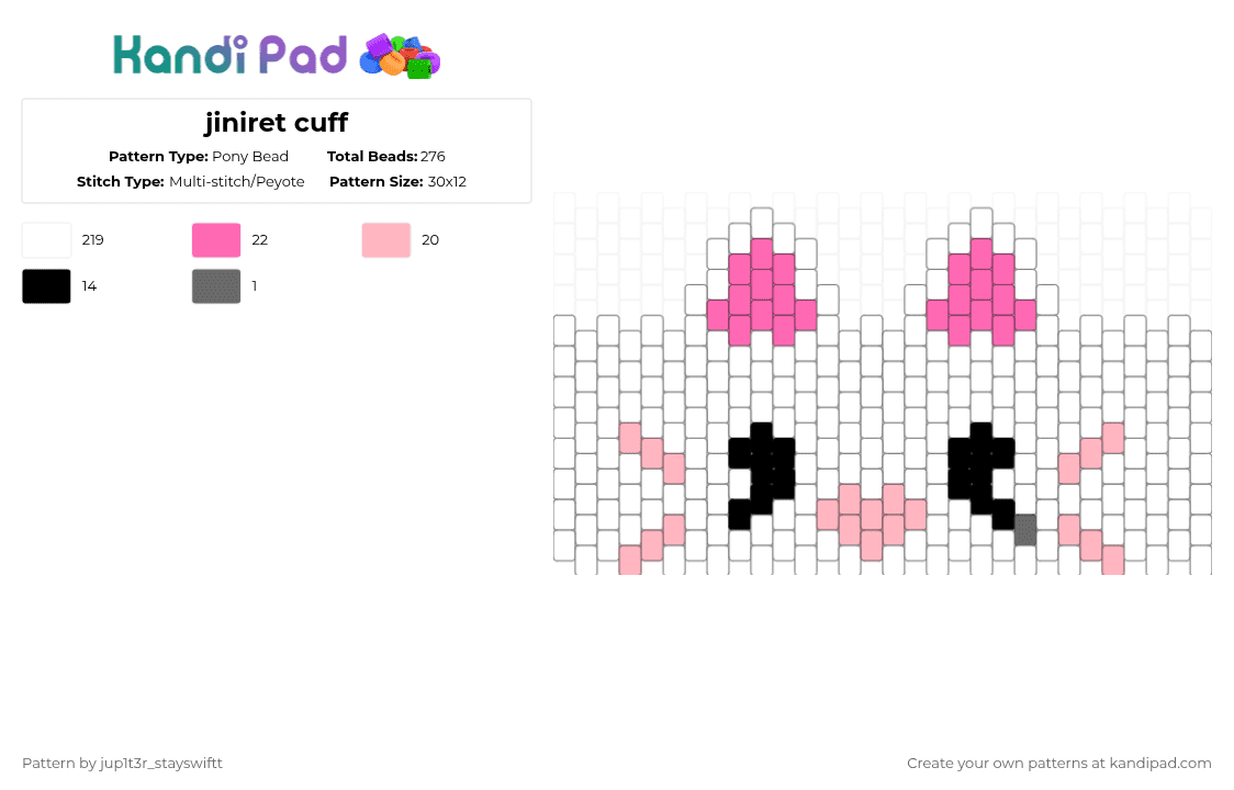 jiniret cuff - Pony Bead Pattern by jup1t3r_stayswiftt on Kandi Pad - white,pink,skz,cuff,black